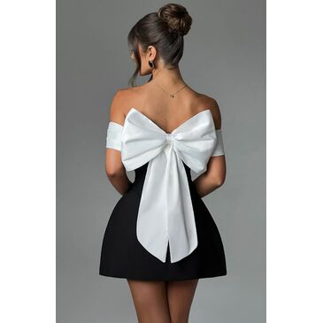 BLACK MINI RIBBON DRESS