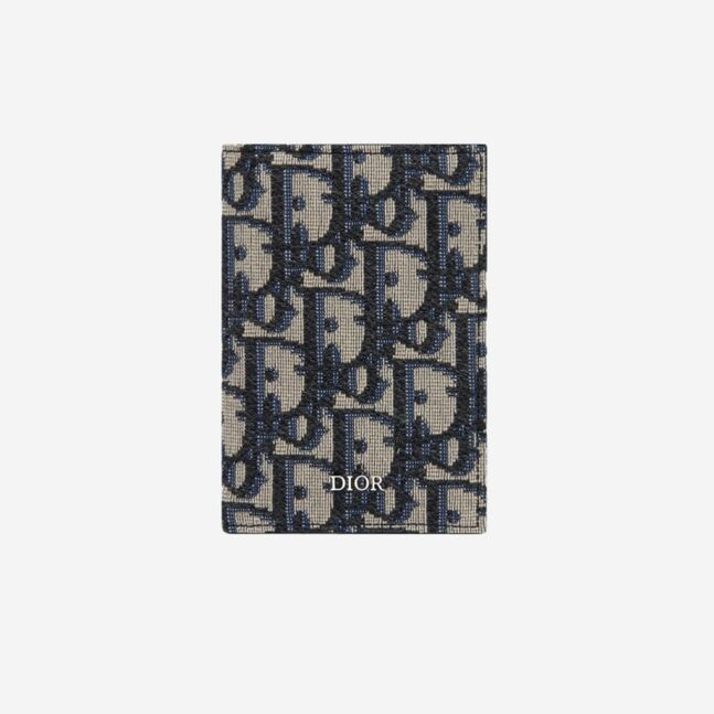 Dior bi-fold card holder beige & black dior oblique jacquard