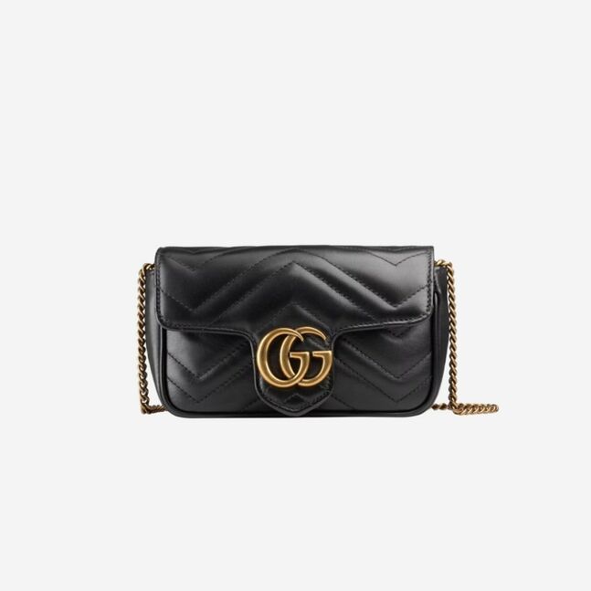 Gucci gg marmont matelasse leather super mini bag black