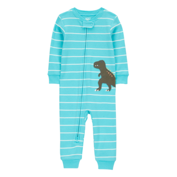 SU25 TB 1 PC Cotton Ftls Teal Stripe Dino Ftls