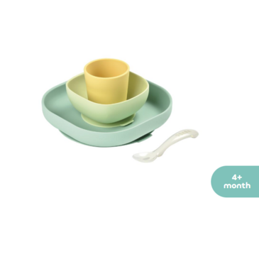 Beaba Хоолны сэт силикон наалддаг ногоон,шар 4ш