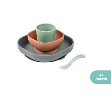 Beaba Хоолны сэт силикон наалддаг саарал 4ш