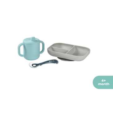 Beaba Silicone Set Таваг, аяга, халбаг сэт цэнхэр 