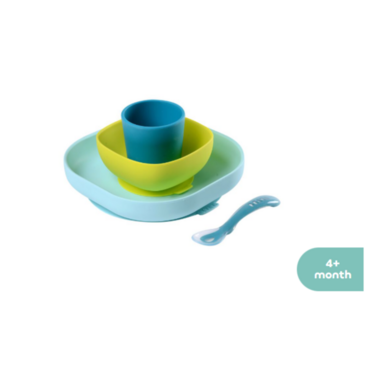 Beaba Хоолны сэт силикон наалддаг цэнхэр,шар 4ш