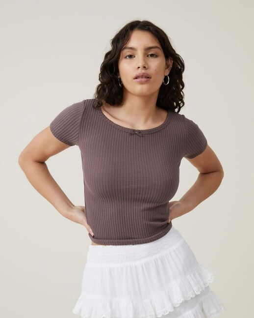 Cotton on Heidi Picot Trim Short Sleeve Top