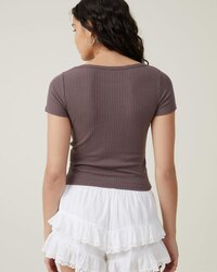Cotton on Heidi Picot Trim Short Sleeve Top