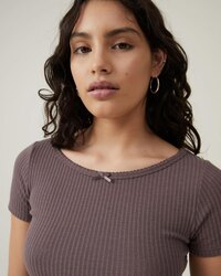 Cotton on Heidi Picot Trim Short Sleeve Top