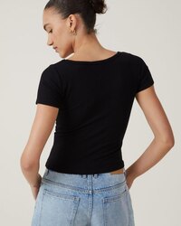 Cotton on Heidi Picot Trim Short Sleeve Top