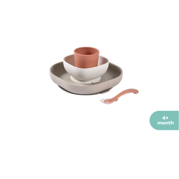 Beaba Хоолны сэт силикон наалддаг цайвар/улбар 4ш