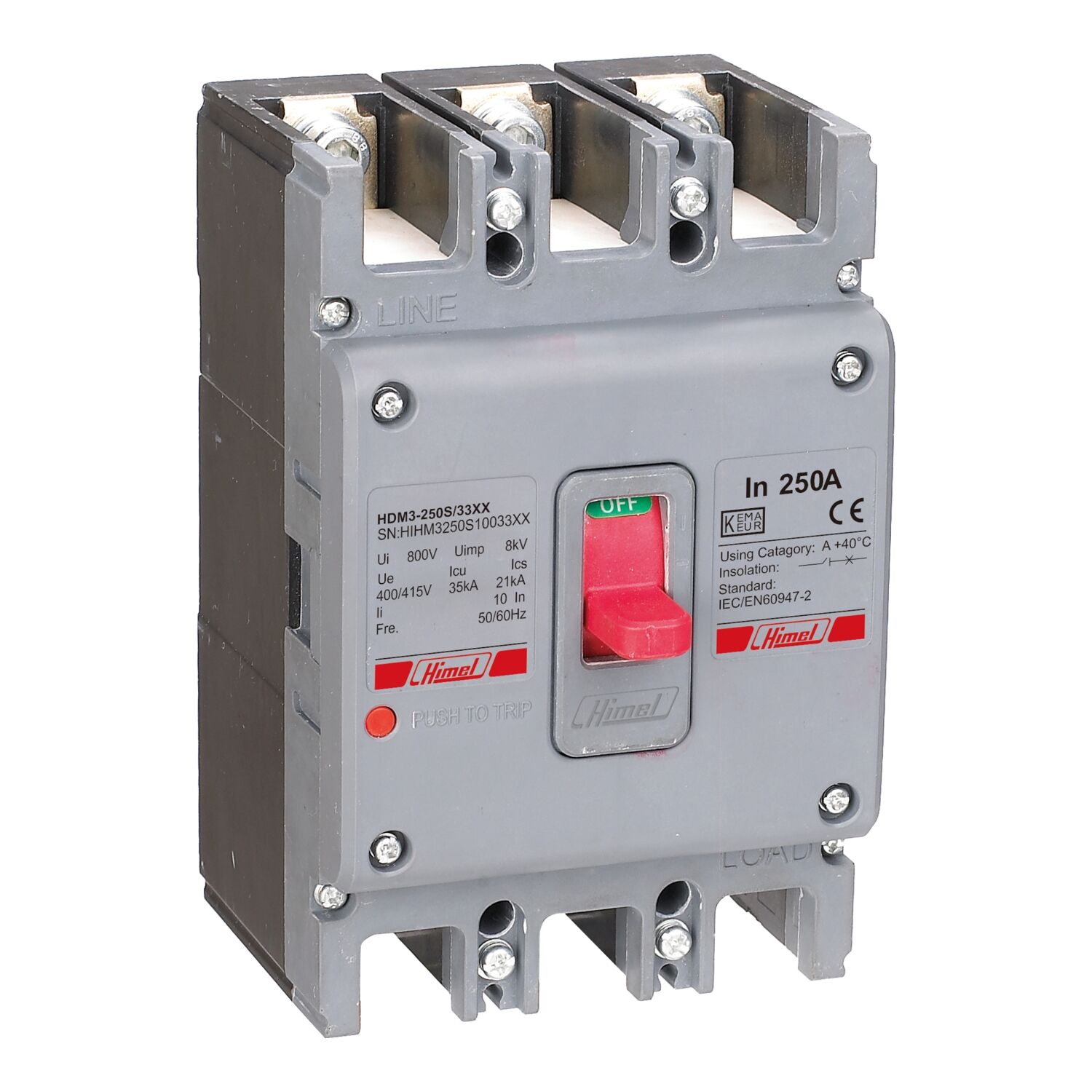 Molded case circuit breaker HDM3 - 250L/3P - Mag-theR 180A