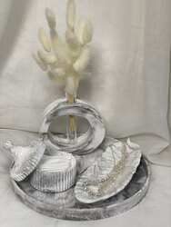Grey marble 4 set with flower