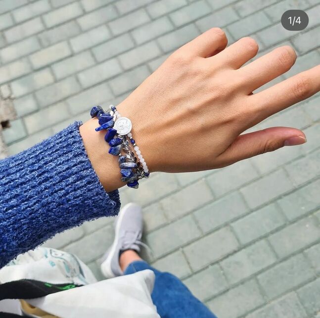 Coin bracelet moonstone, lapis lazuli 