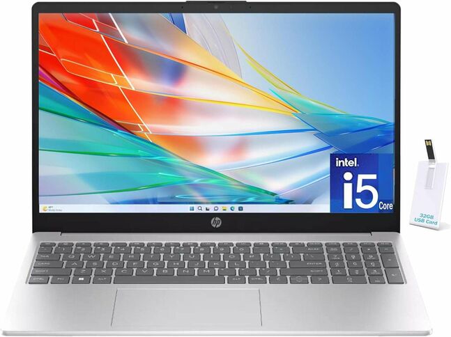Hp 15.6" laptop, 13th gen intel core i5-1355u processor, 8gb ram, 512gb ssd, fhd anti-glare display, webcam, numeric keypad, wi-fi, bluetooth, hdmi, windows 11 home, alpacatec accessories, silver