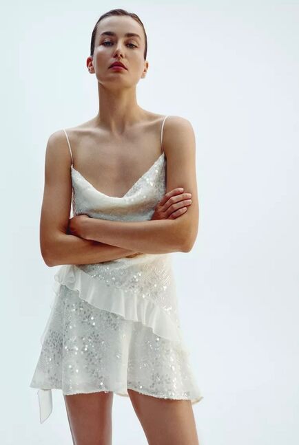 Sequinned ruffle mini dress