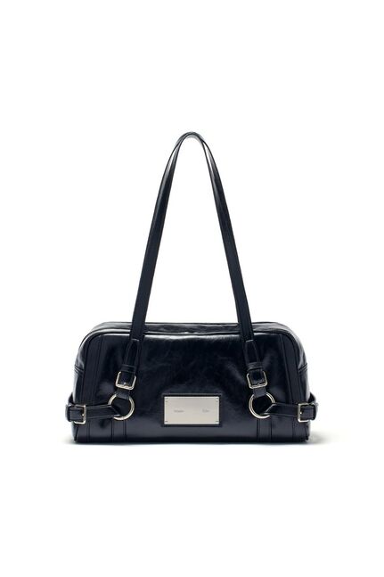 Biker detail medium shoulder bag in black