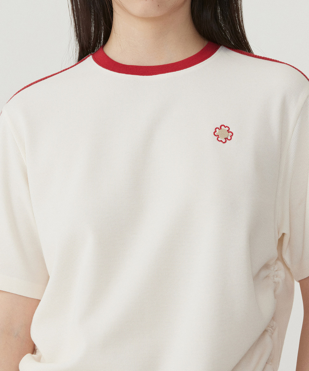 WOMEN'S SHIRRING WAFFLE T-SHIRT