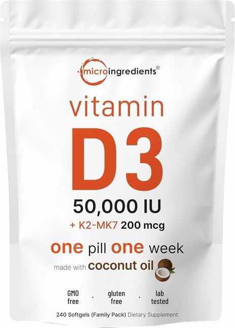 Vitamin d3 50,000 iu plus k2 (mk-7) 200 mcg  240 ширхэгтэй coconut oil softgels хугацаа: 2026 оны 6 сар