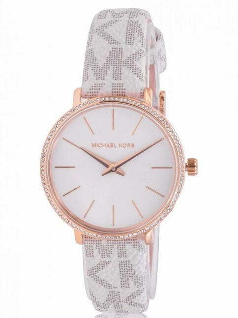 Michael kors pyper quartz silver dial white leather strap watch for women - mk1037 хэмжээ:32мм
