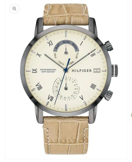 Tommy hilfiger kane white dial beige leather strap watch for men - 1710399