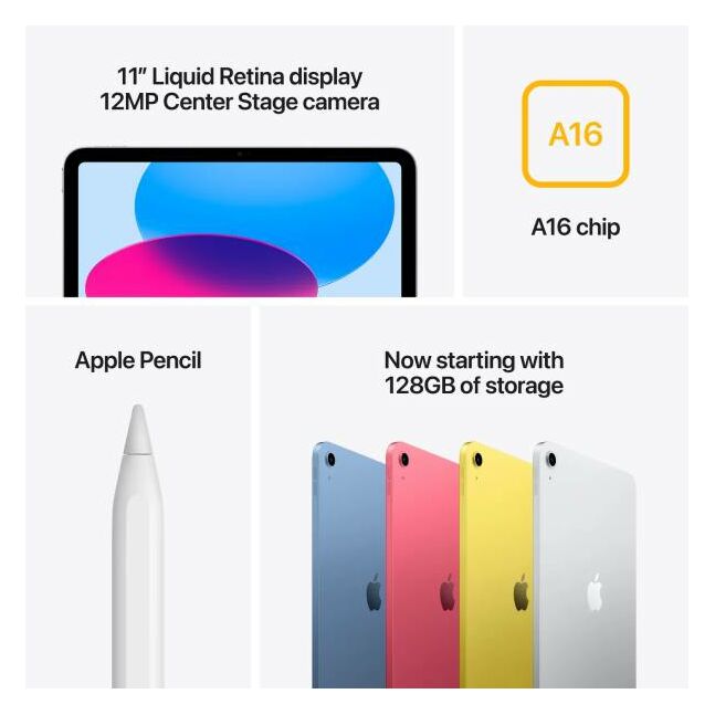 Apple iPad 11th Gen A16 Chip Wi-Fi+Cellular 128GB Silver MD7F4ZA/A