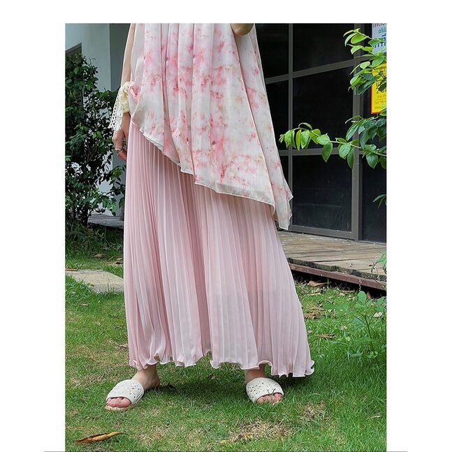 Long mesh skirt pink
