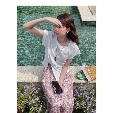 Retro Square Collar Pleated Waist Slit Short Top