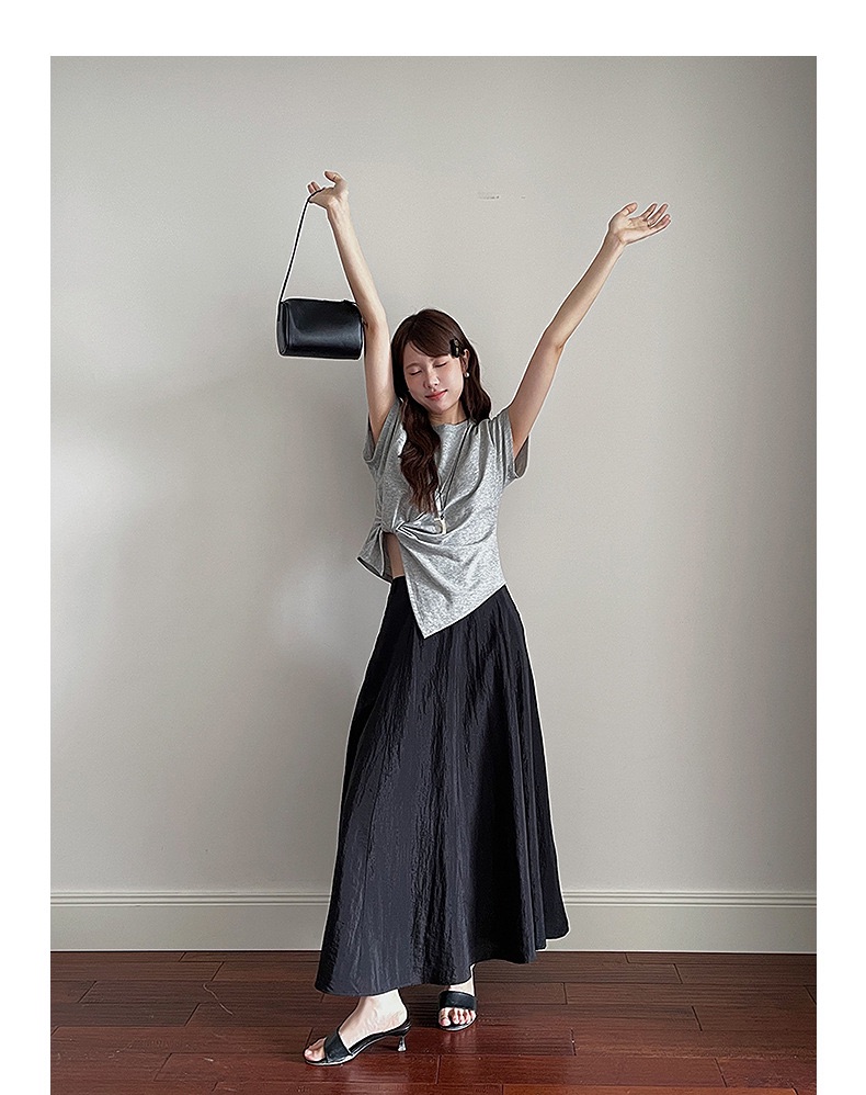 Retro Square Collar Pleated Waist Slit Short Top