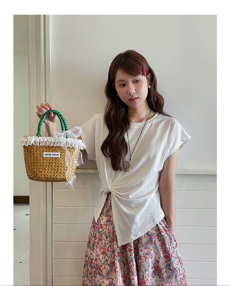 Retro Square Collar Pleated Waist Slit Short Top