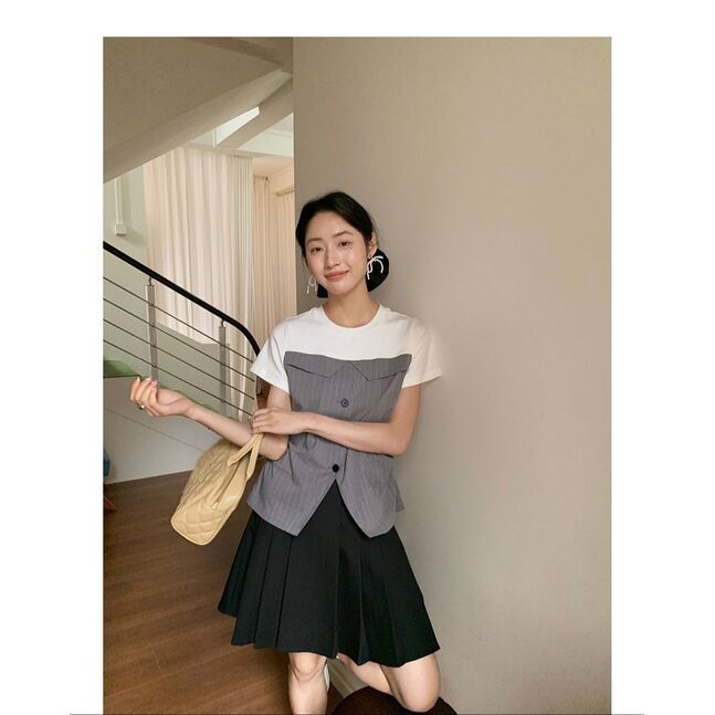 White and grey tshirt top