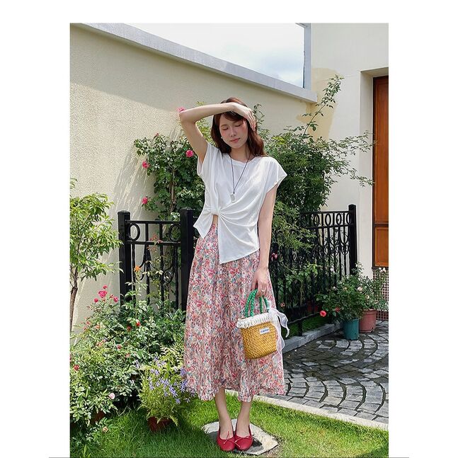 Retro Square Collar Pleated Waist Slit Short Top