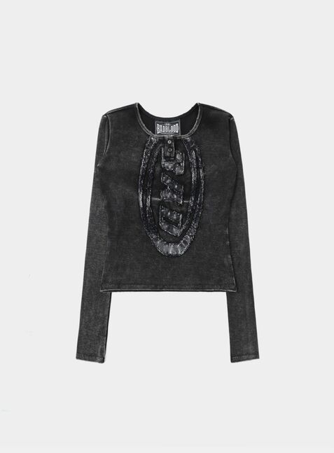 ★BADBLOOD★ Squad Logo Henley Neck Long Sleeve Black w-tee2 Squad Logo Henley Neck Long Sleeve - Black