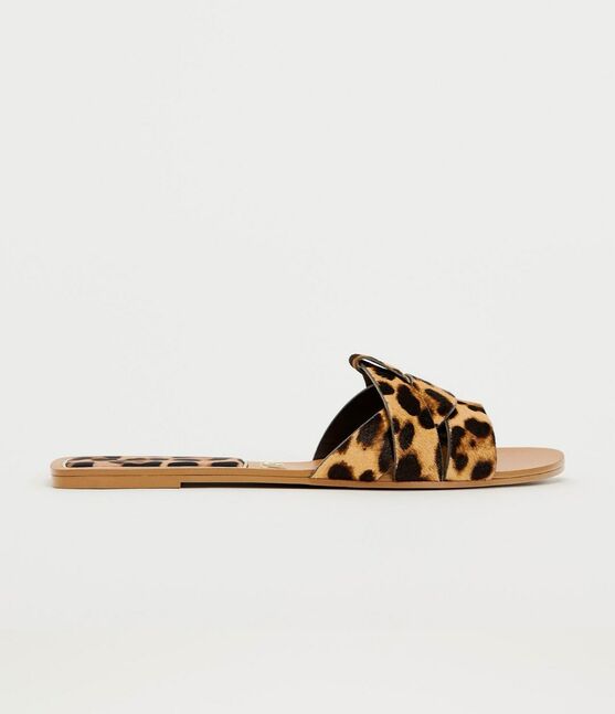 Animal print leather flat sandals