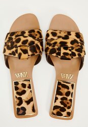 Animal print leather flat sandals