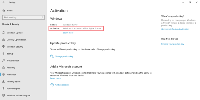 Windows 10 pro digital license