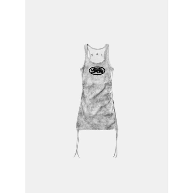 ◆BADBLOOD◆ Lion Patch Tank Mini Dress Washed White w-drs25 Lion Patch Tank Mini Dress - Washed White