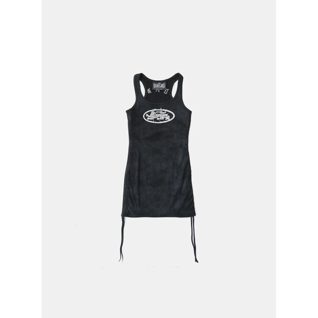 ◆BADBLOOD◆ Lion Patch Tank Mini Dress Washed Black w-drs25 Lion Patch Tank Mini Dress - Washed Black