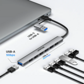 Unitek 7-in-1 USB-C to 7 Port USB-A Hub with USB-A Adapter