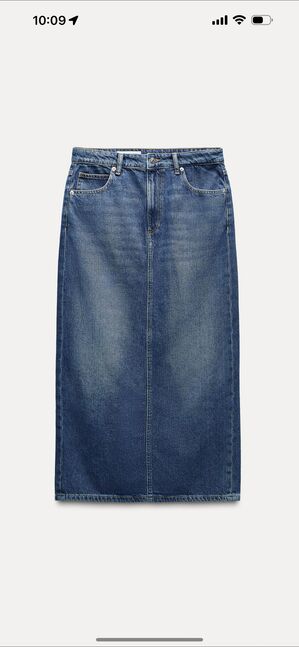 Zara, long mid-rise denim skirt