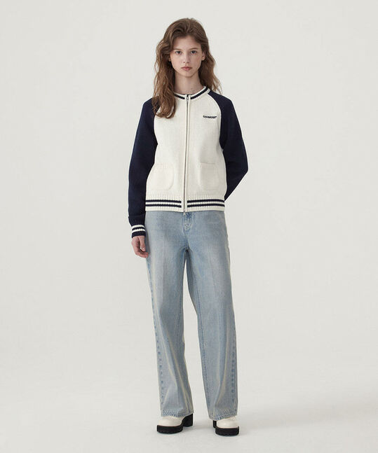WOMEN'S VARSITY ZIP-UP KNIT CARDIGAN