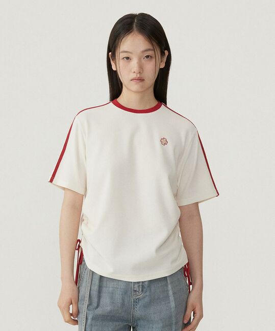 WOMEN'S SHIRRING WAFFLE T-SHIRT