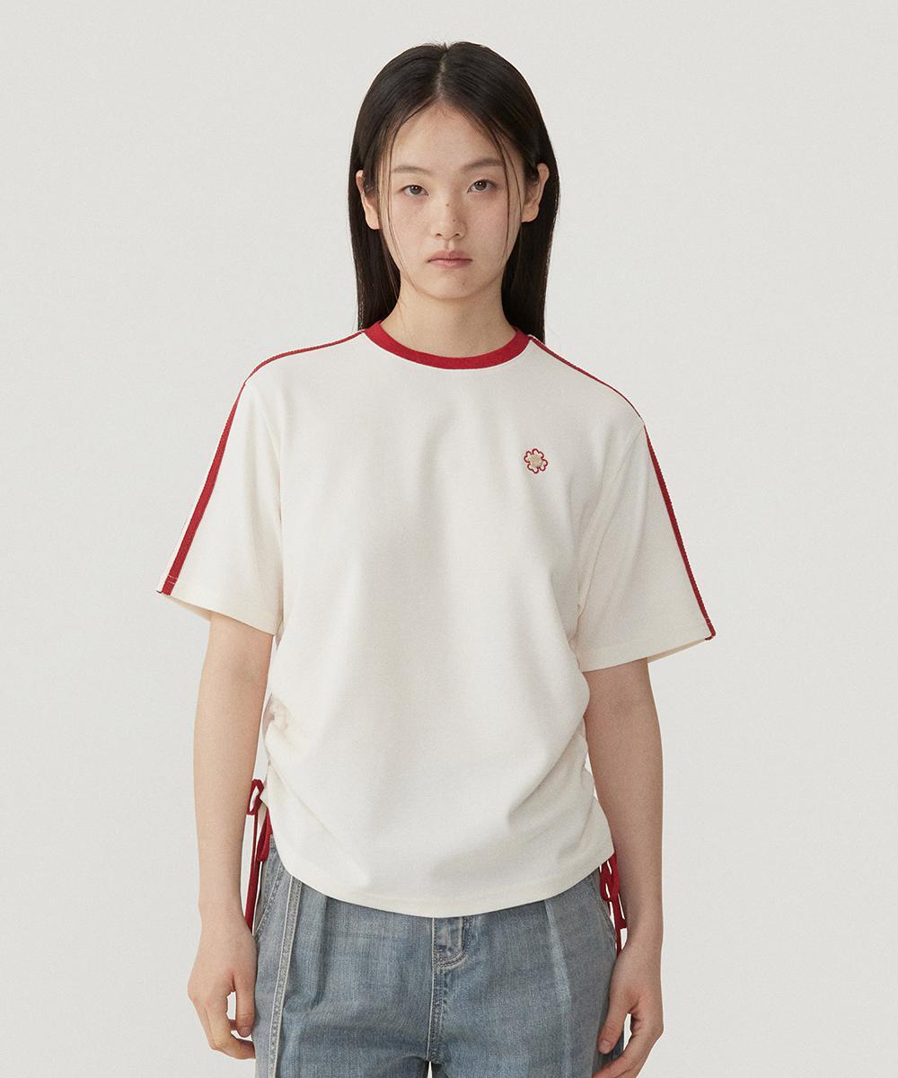 WOMEN'S SHIRRING WAFFLE T-SHIRT