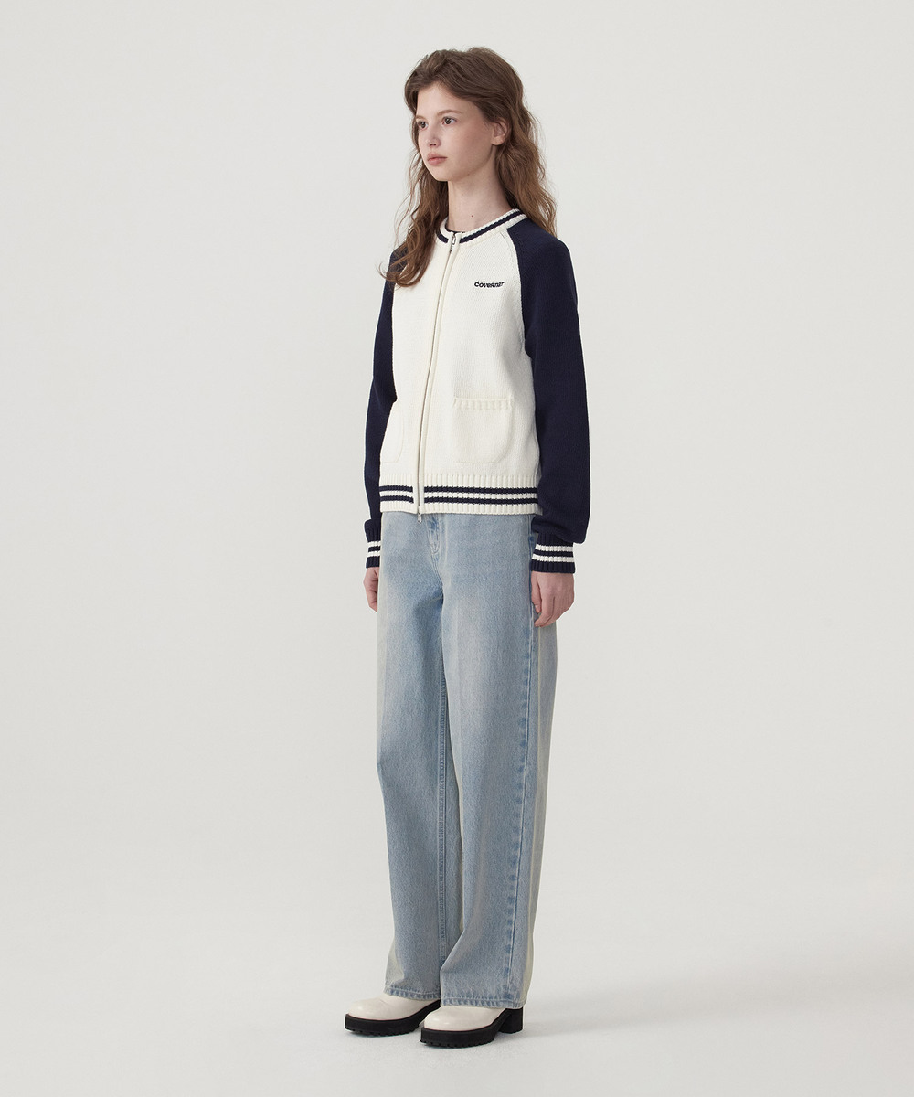 WOMEN'S VARSITY ZIP-UP KNIT CARDIGAN