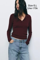 Ribbed knit polo neck jumper