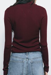 Ribbed knit polo neck jumper