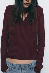Ribbed knit polo neck jumper