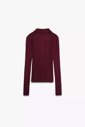 Ribbed knit polo neck jumper