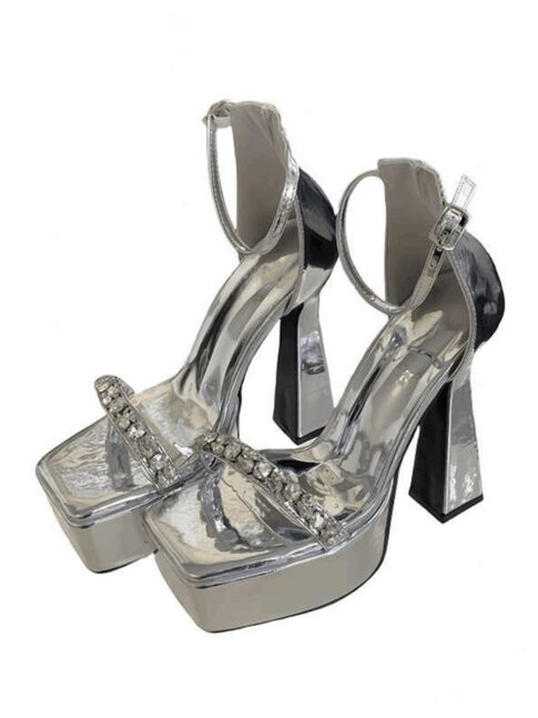 Silver high heels sandals