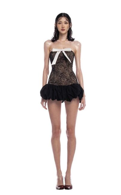 Strapless lace mini dress