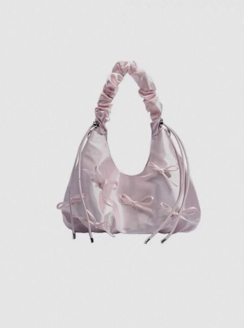Pink satin bow shoulder bag