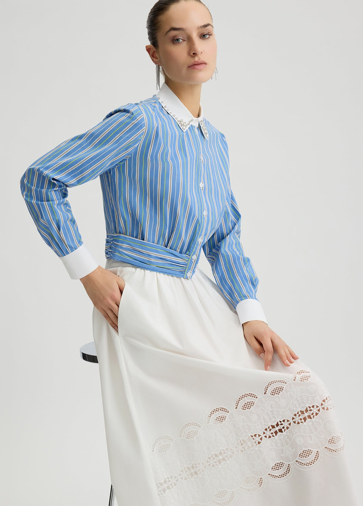 BLOUSE W. WOVEN